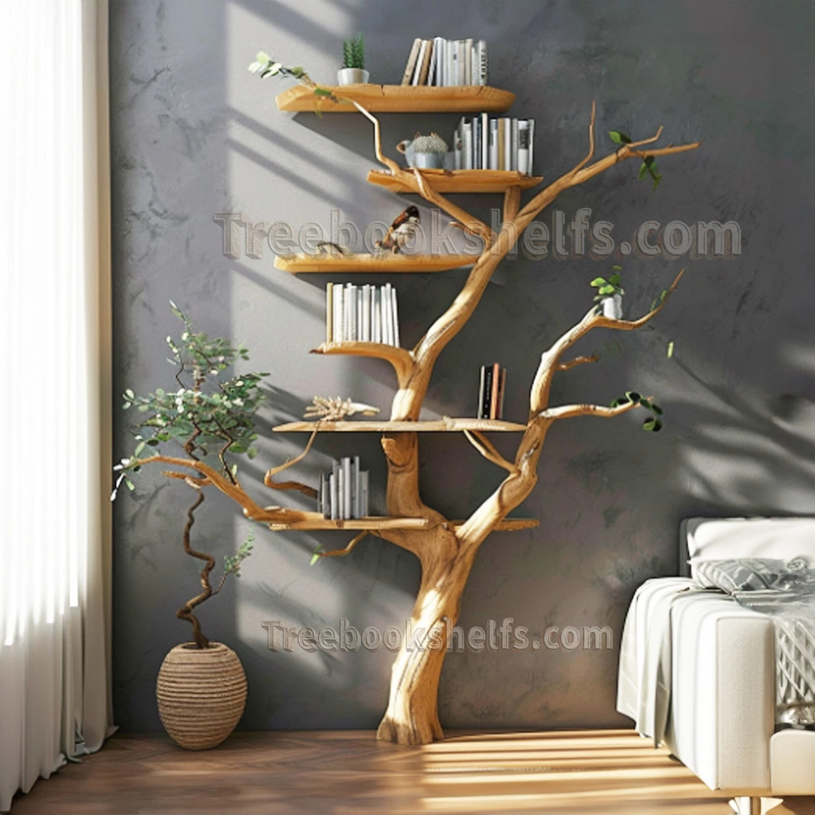 Tree branch bookshelf decor wall mount floating bo